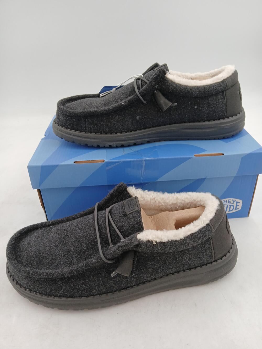 Hey Dude Wally Warmth Shoes Mens Grey Faux Fur Lined Slip On Casual Size 8
